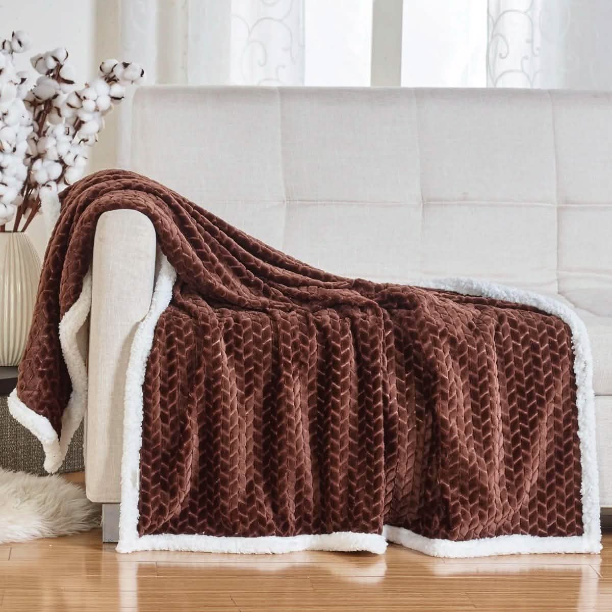 Reversible Soft Braided Sherpa Throw Blanket DailySale