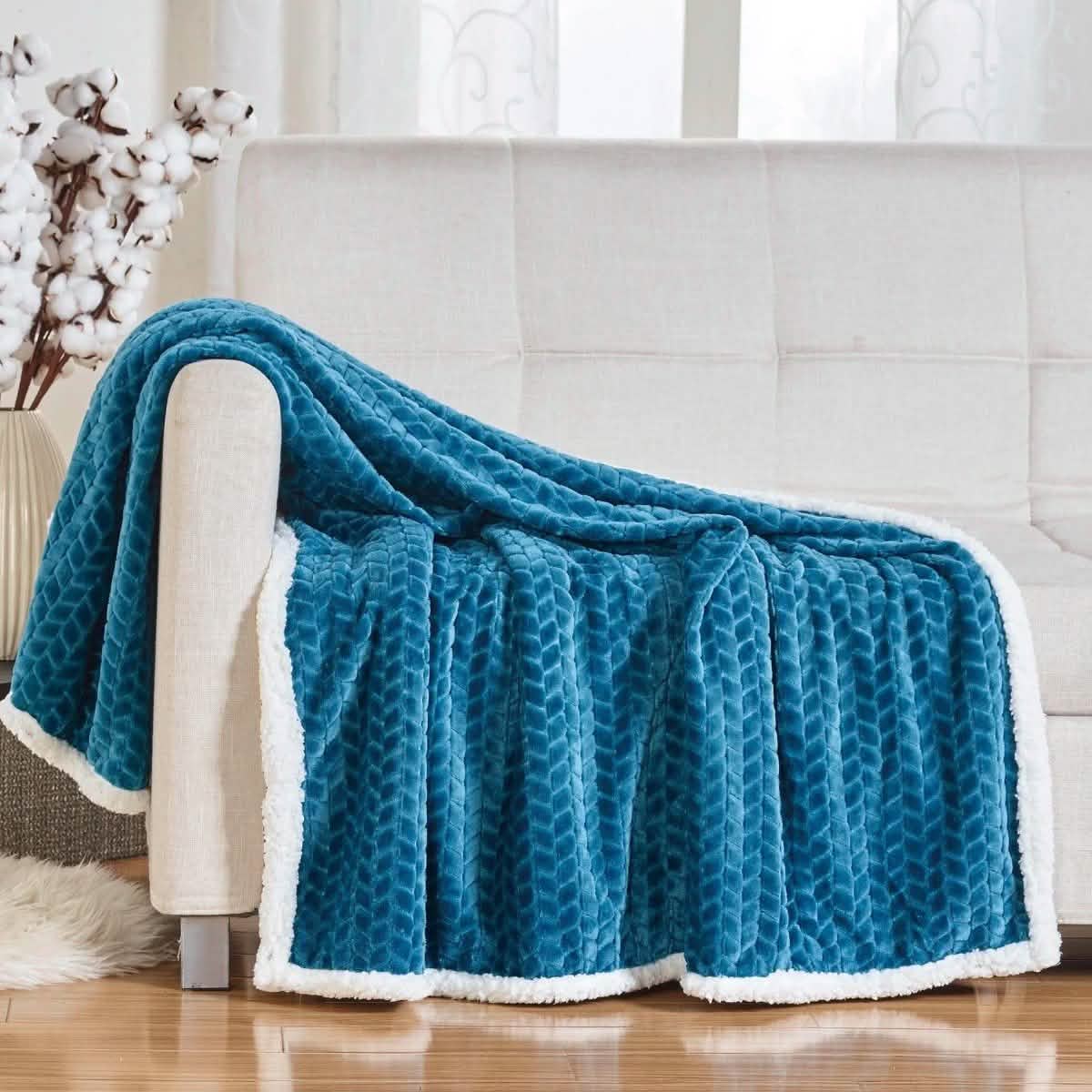 Reversible Soft Braided Sherpa Throw Blanket DailySale