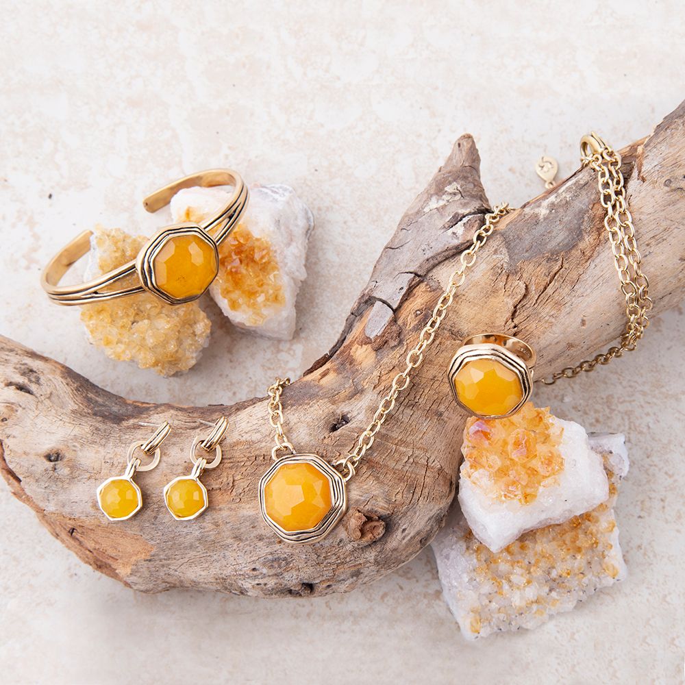 River Rocks Yellow Quartz and Golden Cuff Bracelet Barse Jewelry