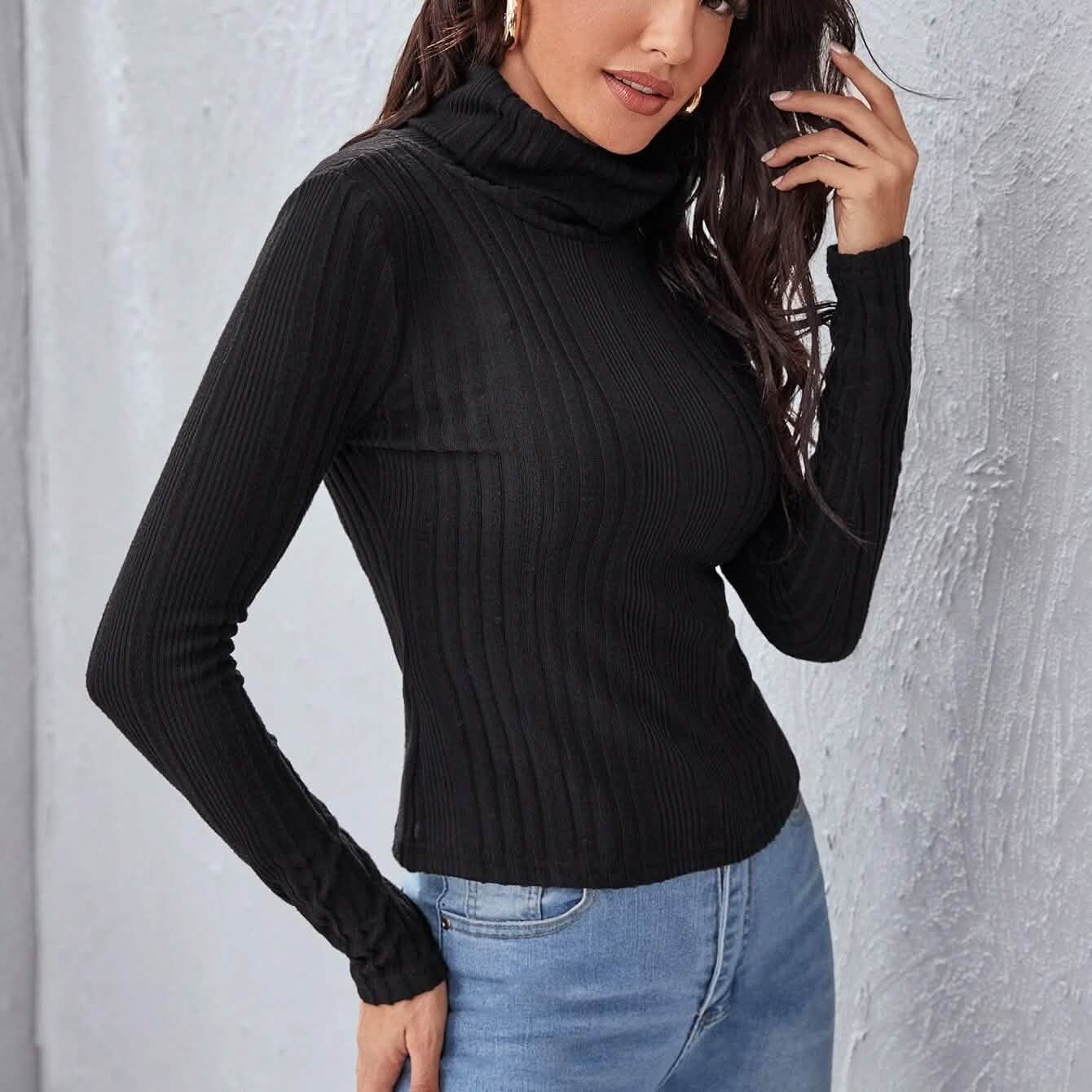 Rolled Neck Rib-knit Tee DailySale