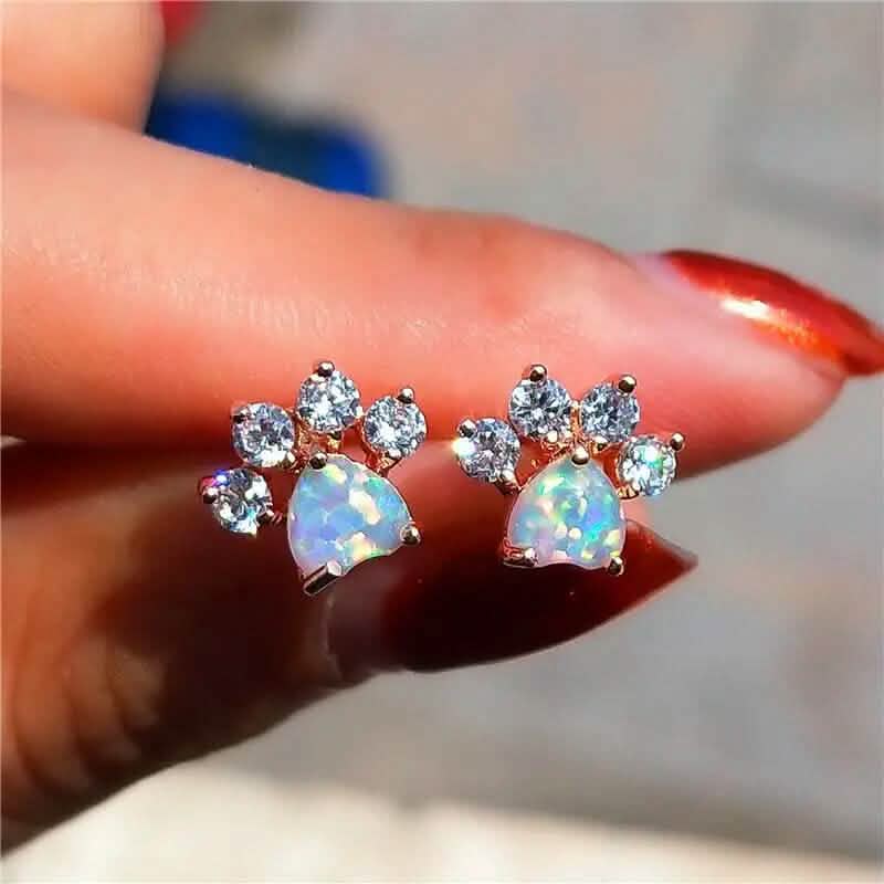 Rose Golden Opal Paw Print Stud Earrings DailySale