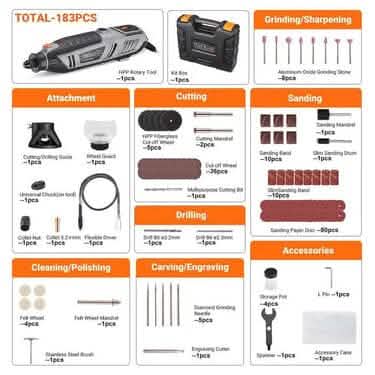 Rotary Tool 1.8 Amp Power with MultiPro Keyless and 170 Accessories - RTD36AC DailySale