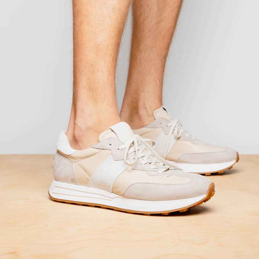 66-265-TPE ROXI Suede & Calfskin Sneaker, Taupe
