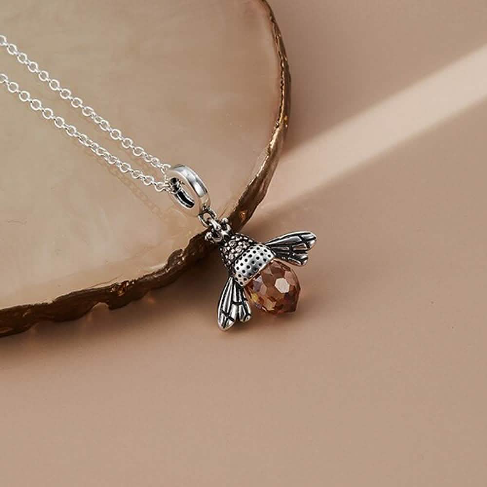 S925 Sterling Silver Necklace Orange Color Wing Animal Lovely Bee Pendant DailySale