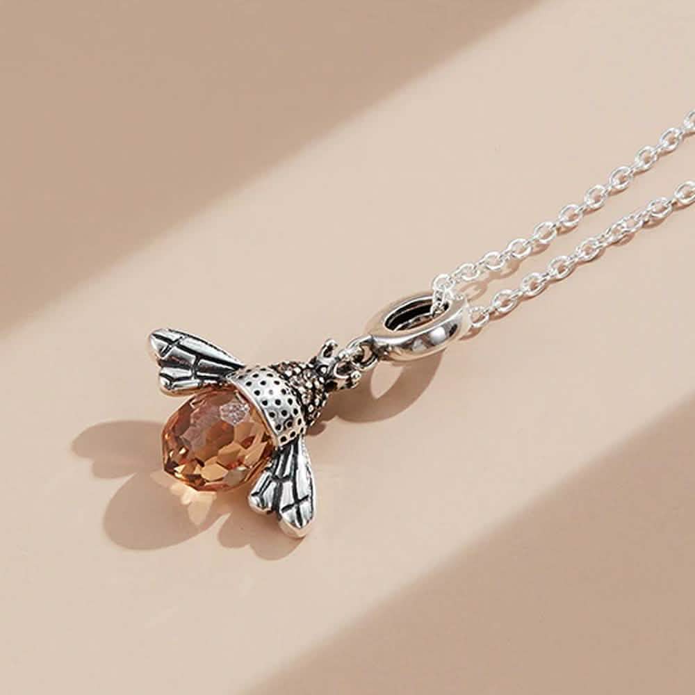S925 Sterling Silver Necklace Orange Color Wing Animal Lovely Bee Pendant DailySale