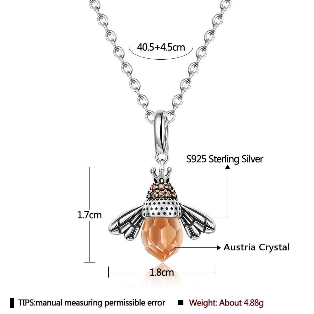 S925 Sterling Silver Necklace Orange Color Wing Animal Lovely Bee Pendant DailySale
