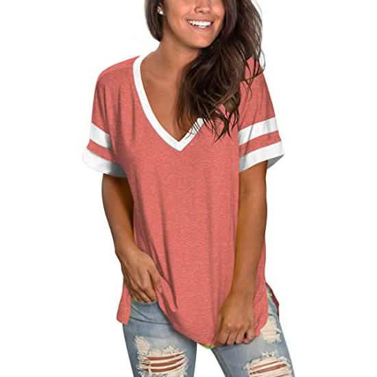 Womens Tops Striped Short Sleeve V Neck Tee T Shirts DailySale