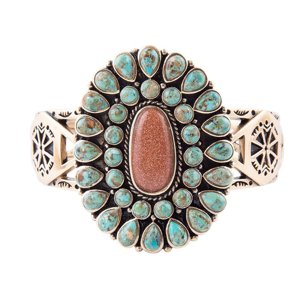 Sedona Blue Turquoise Goldtone Statement Cuff Bracelet Barse Jewelry