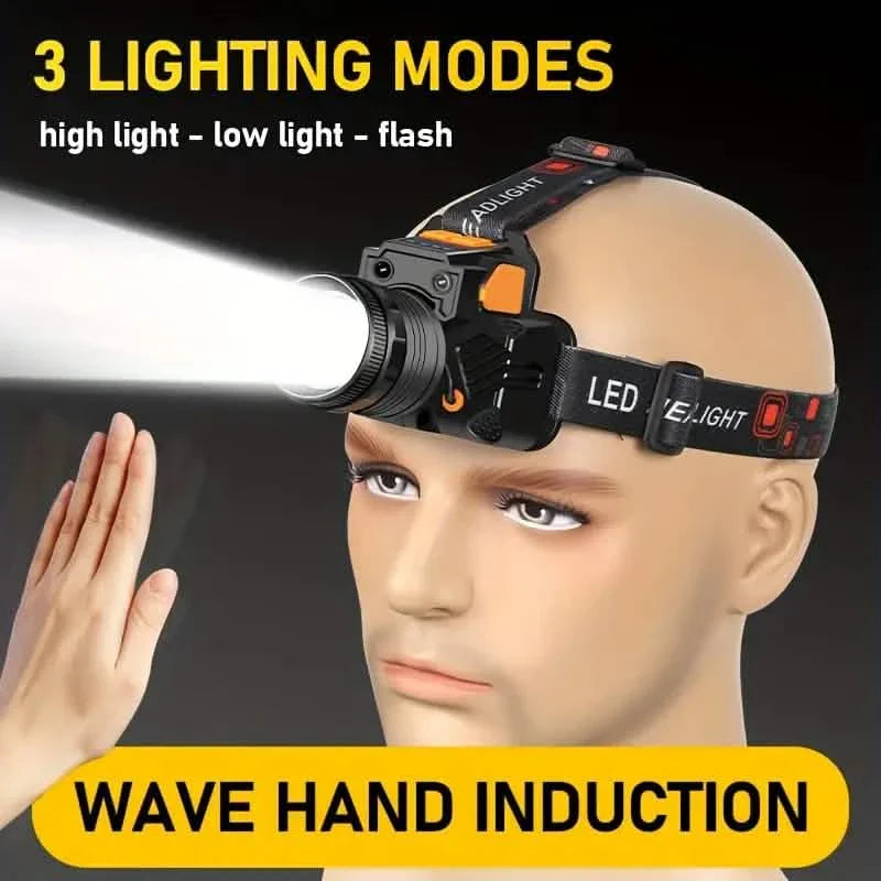 Sensor Headlights Built-in Battery USB Rechargeable 3 Modes of Portable Flashlight DailySale