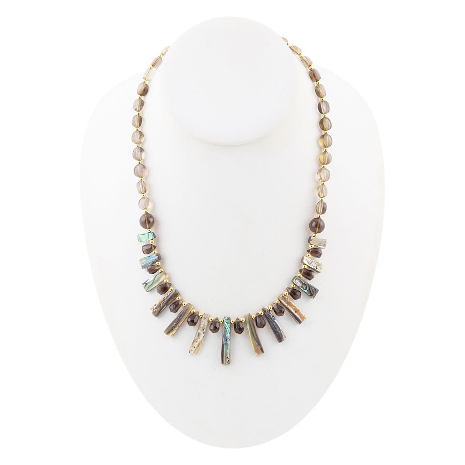 Sepia Sea Green Abalone Statement Golden Necklace Barse Jewelry