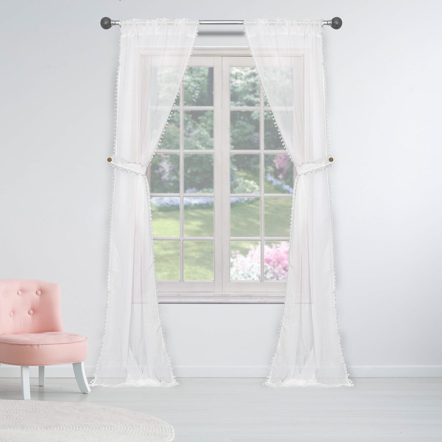 Set of 2: Pompom Semi-Sheer Window Curtain Pair Panel DailySale