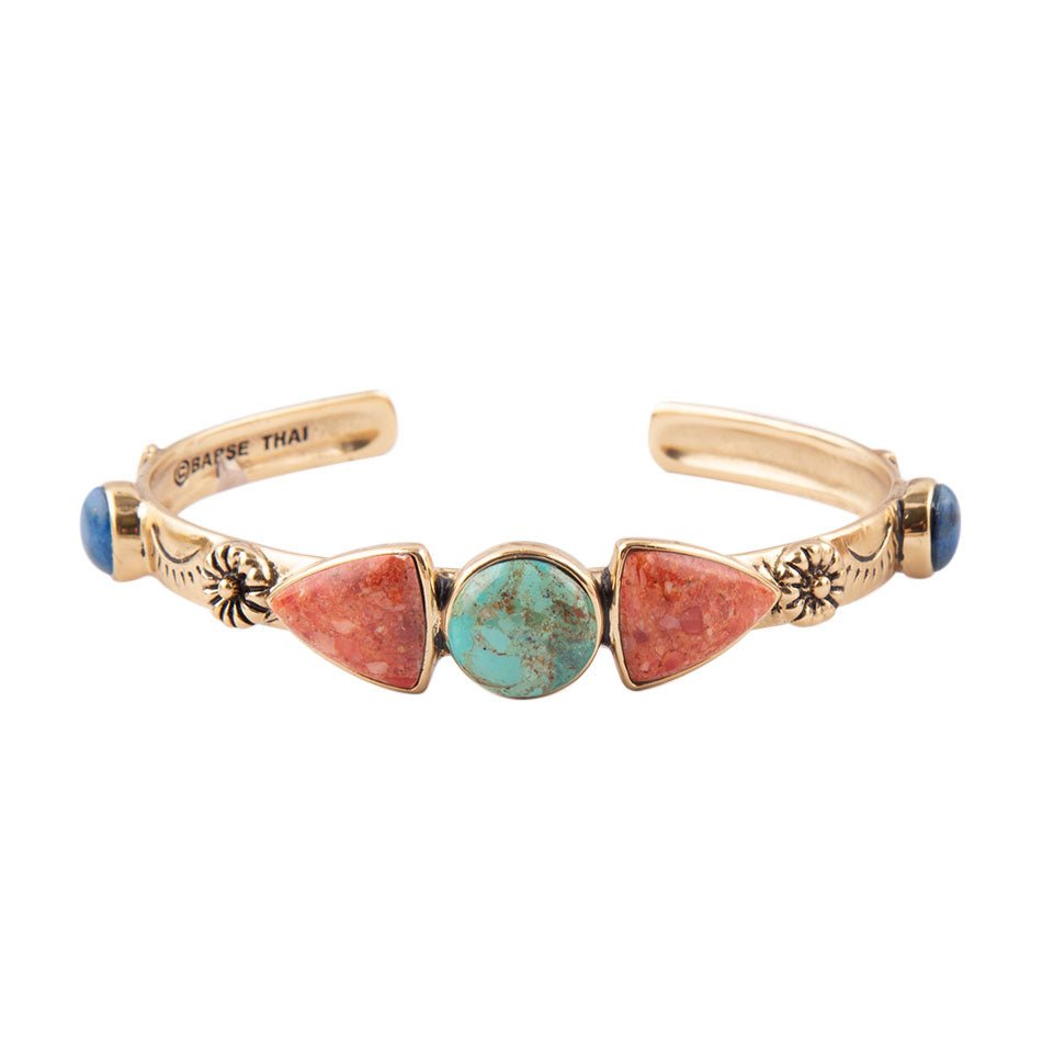 Shades of Multi Stone Golden Cuff Bracelet Barse Jewelry