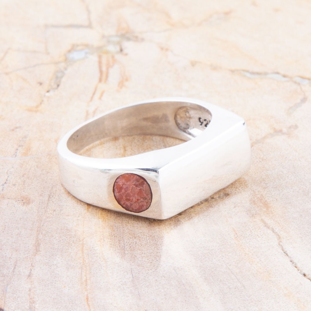 Signet Orange Sponge Coral and Sterling Silver In The Hole Ring Barse Jewelry
