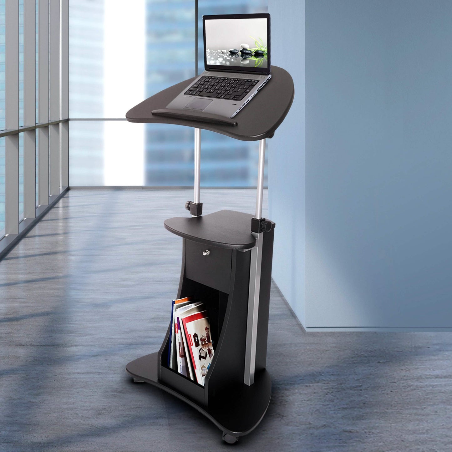 Sit-to-Stand Rolling Adjustable Laptop Cart with Storage DailySale