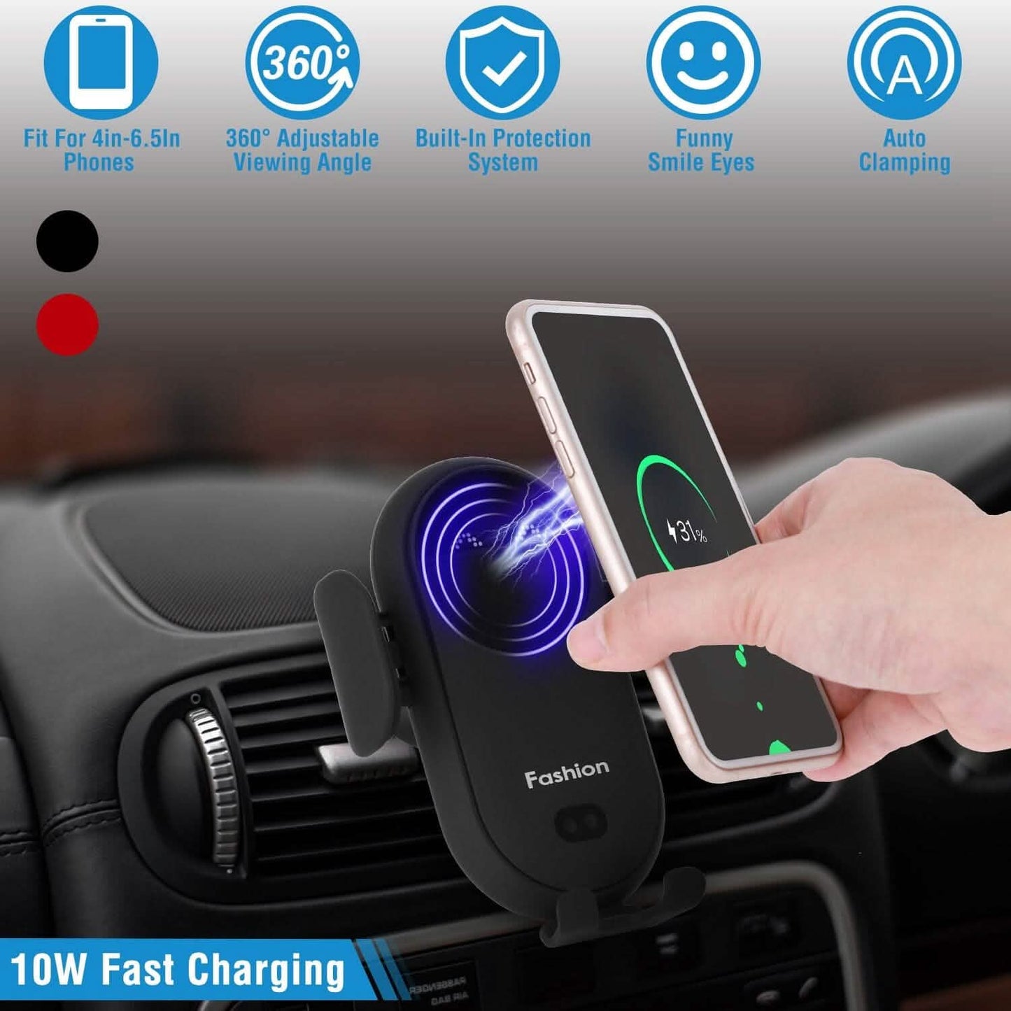 Smart Car Wireless Charger Auto Sensing Phone Holder 10W Qi Fast Charging Air Vent DailySale