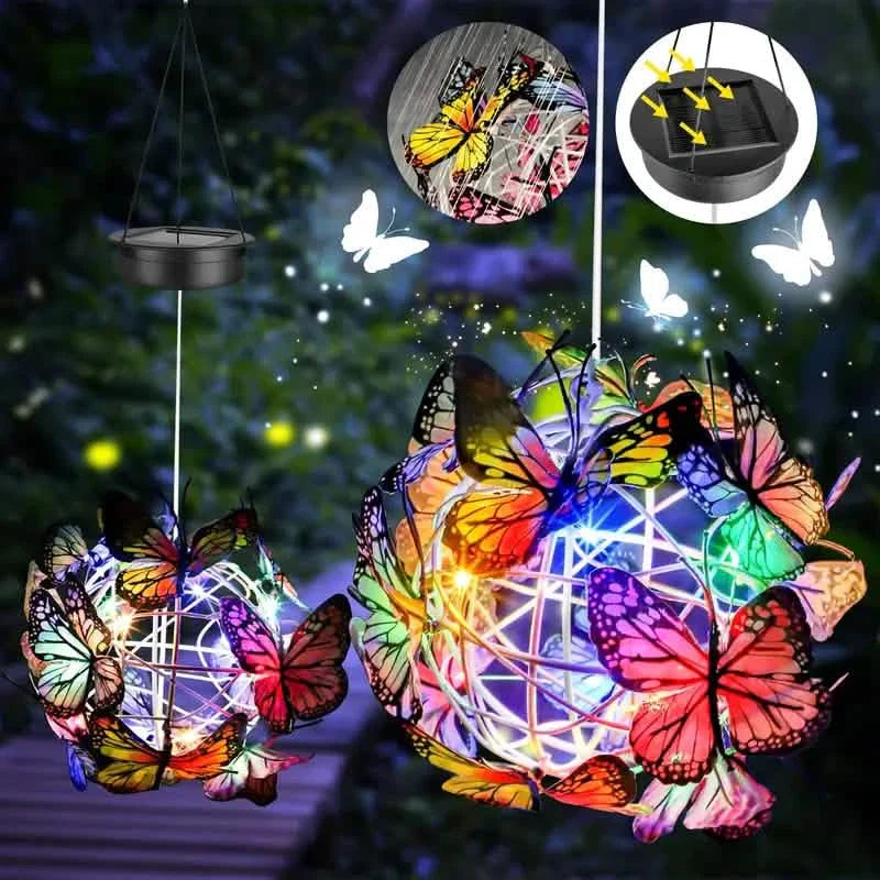 Solar Butterfly Wind Chime Lights, Garden Hanging Decor Lighting Fixture DailySale