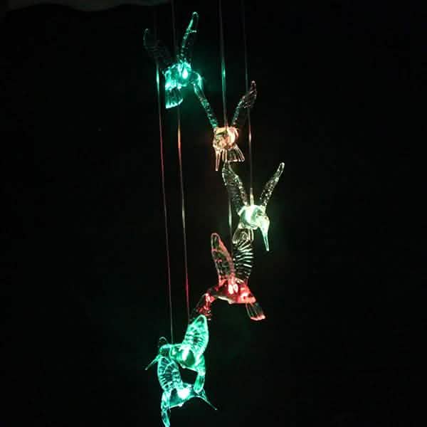 Solar Color Changing LED Hummingbird Wind Chimes DailySale