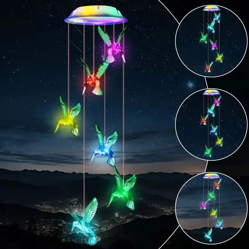Solar Hummingbird Wind Chimes, Color Changing Solar Wind Chimes DailySale