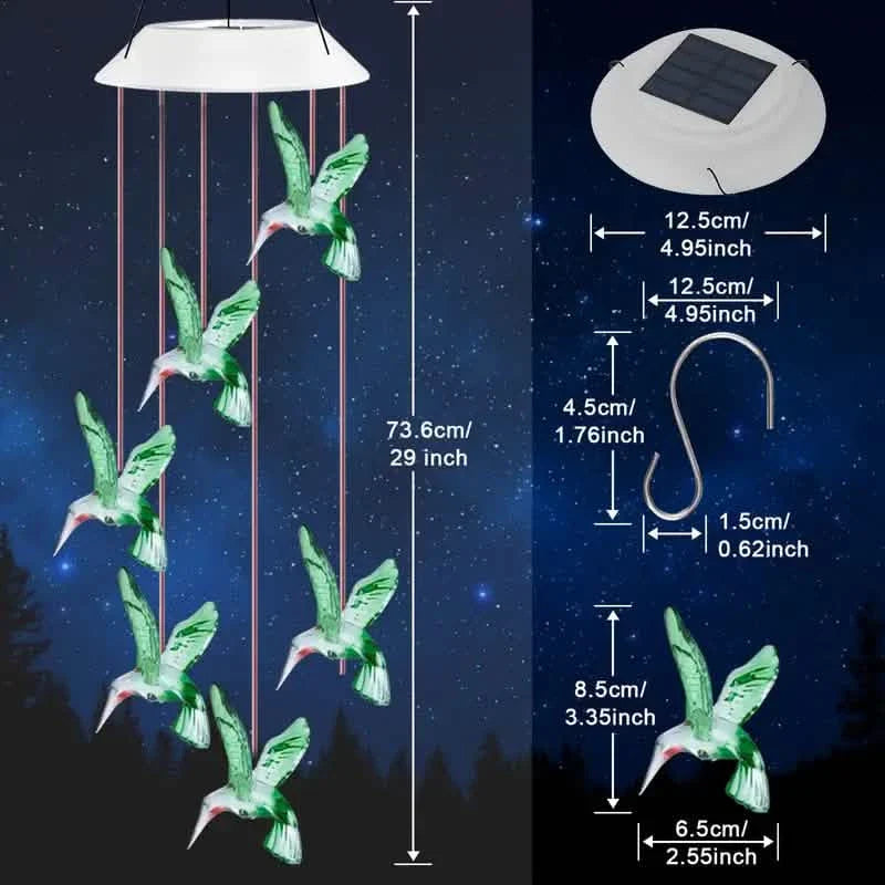 Solar Hummingbird Wind Chimes, Color Changing Solar Wind Chimes DailySale