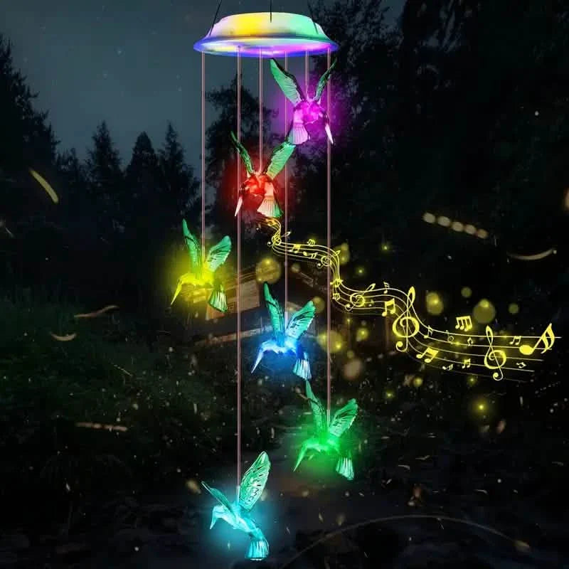 Solar Hummingbird Wind Chimes, Color Changing Solar Wind Chimes DailySale