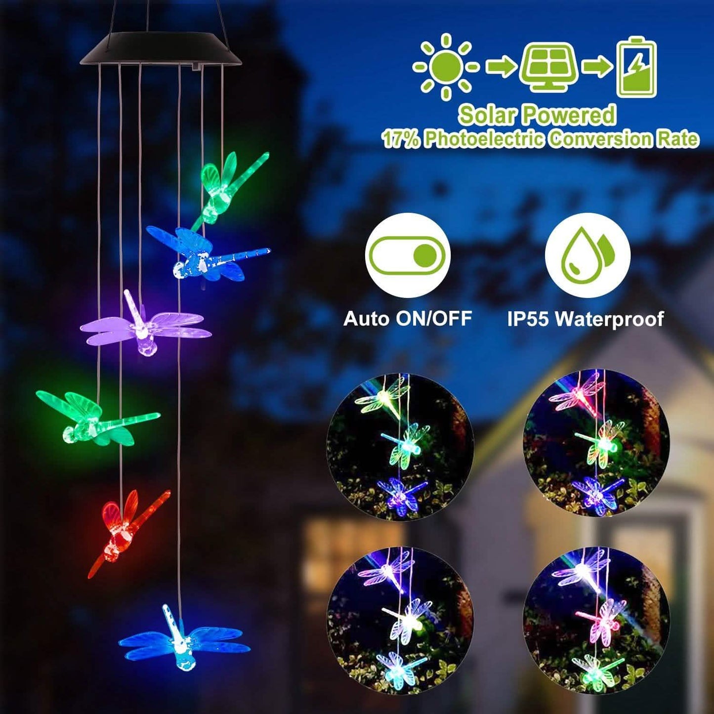 Solar Powered Dragonfly Lights Wind Chimes DailySale