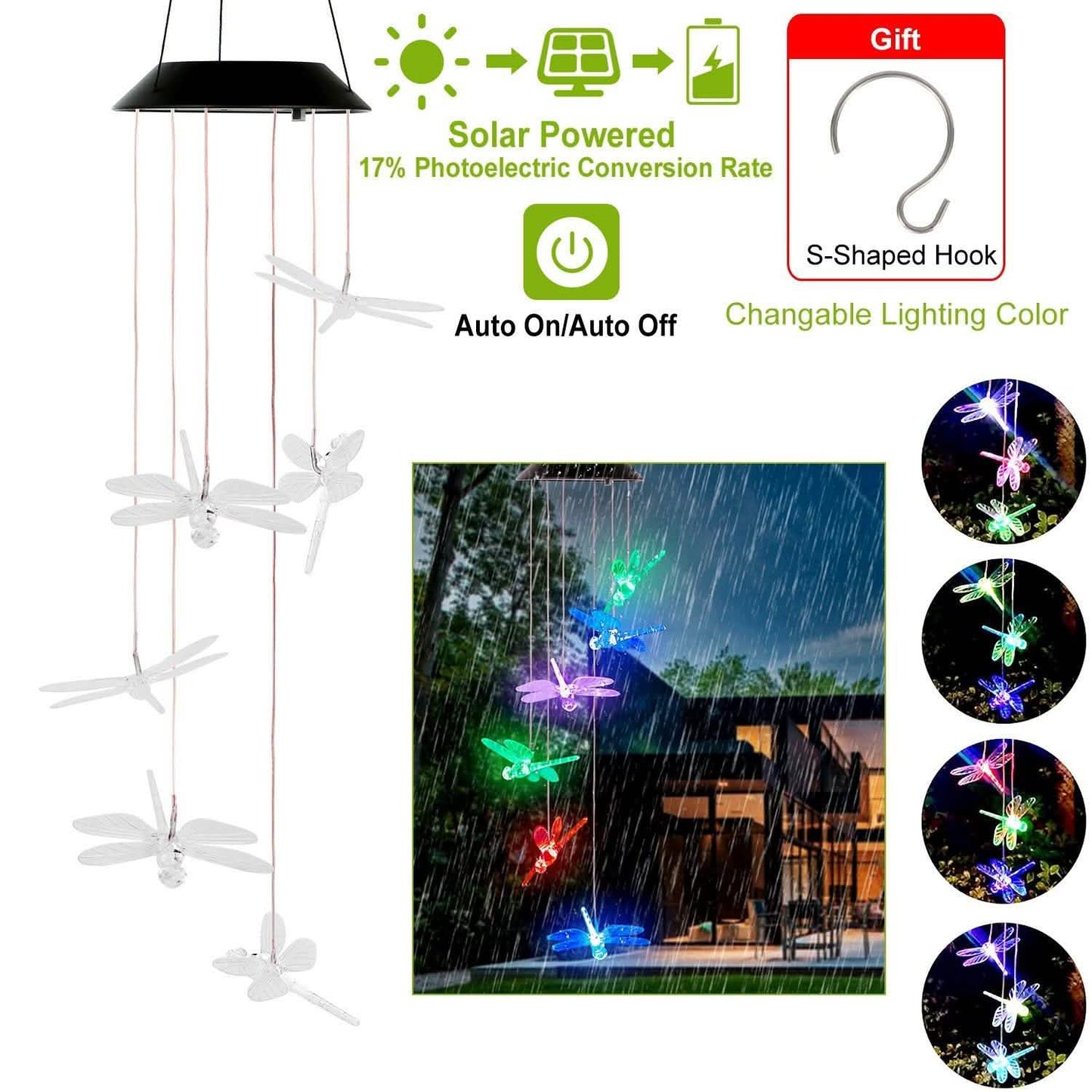 Solar Powered Dragonfly Lights Wind Chimes DailySale