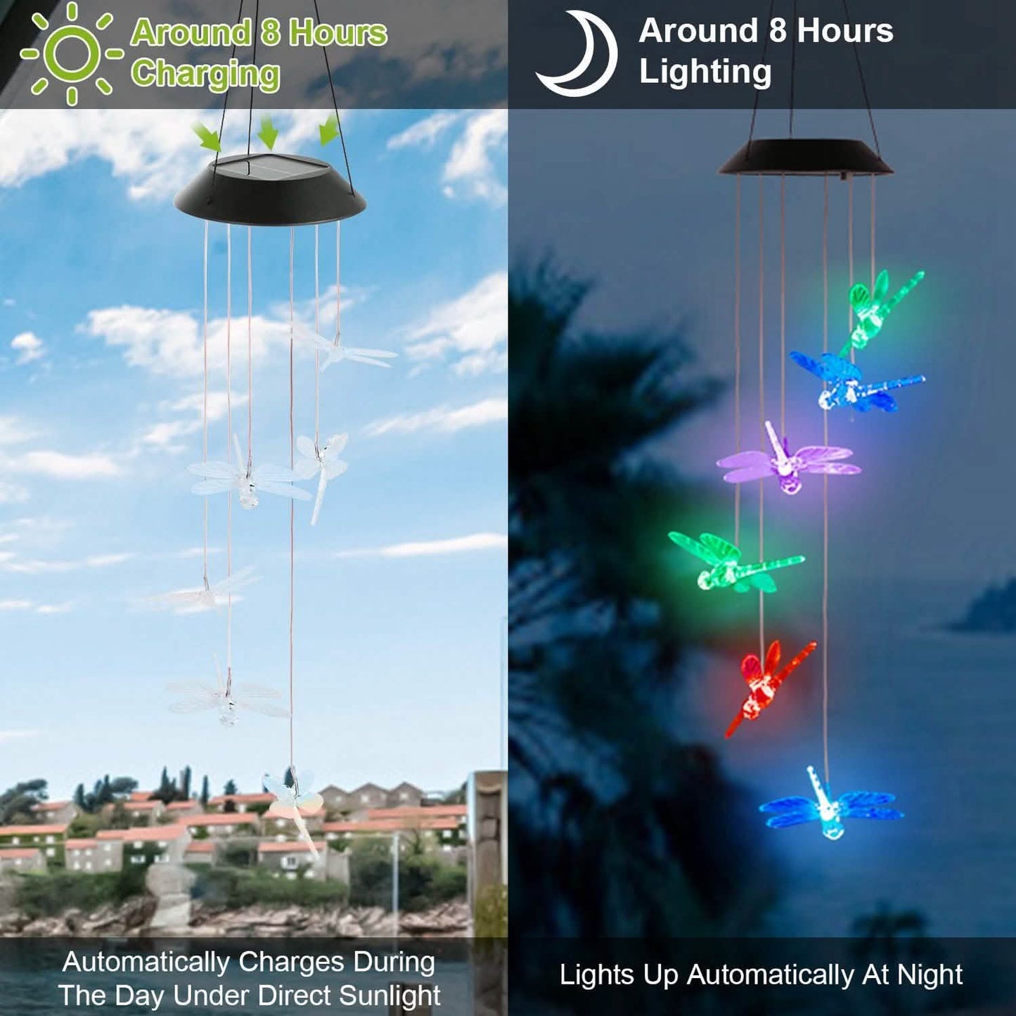 Solar Powered Dragonfly Lights Wind Chimes DailySale