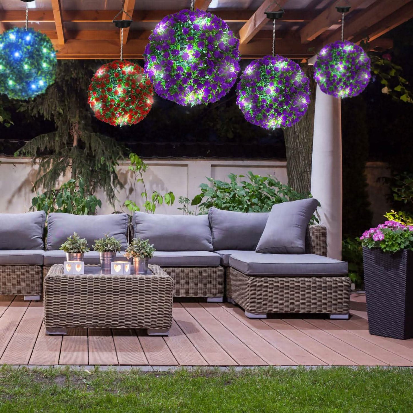 Solar Powered Topiary Ball Artificial Rose 20 LED Lights DailySale