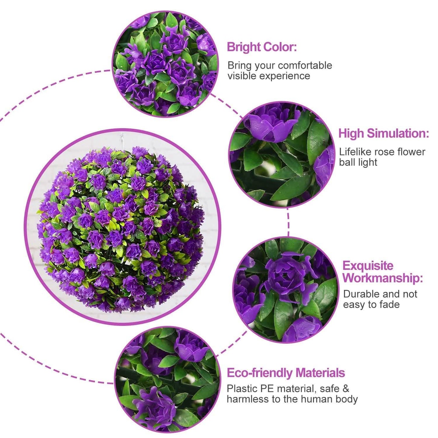 Solar Powered Topiary Ball Artificial Rose 20 LED Lights DailySale