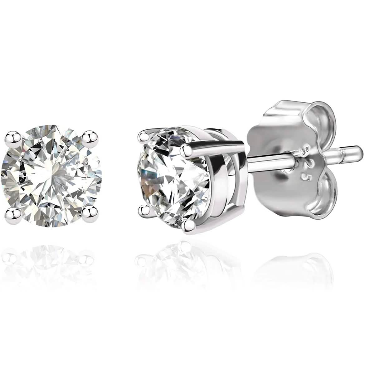 Solid 925 Sterling Silver Round Cut Crystal Small Studs DailySale
