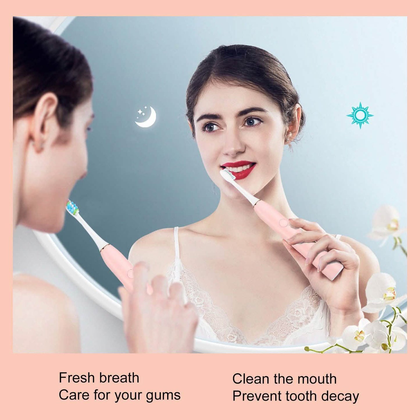 Sonic Electric Toothbrush For Adults Magnetic Charging Waterproof IPX7 Replacement Heads Set DailySale