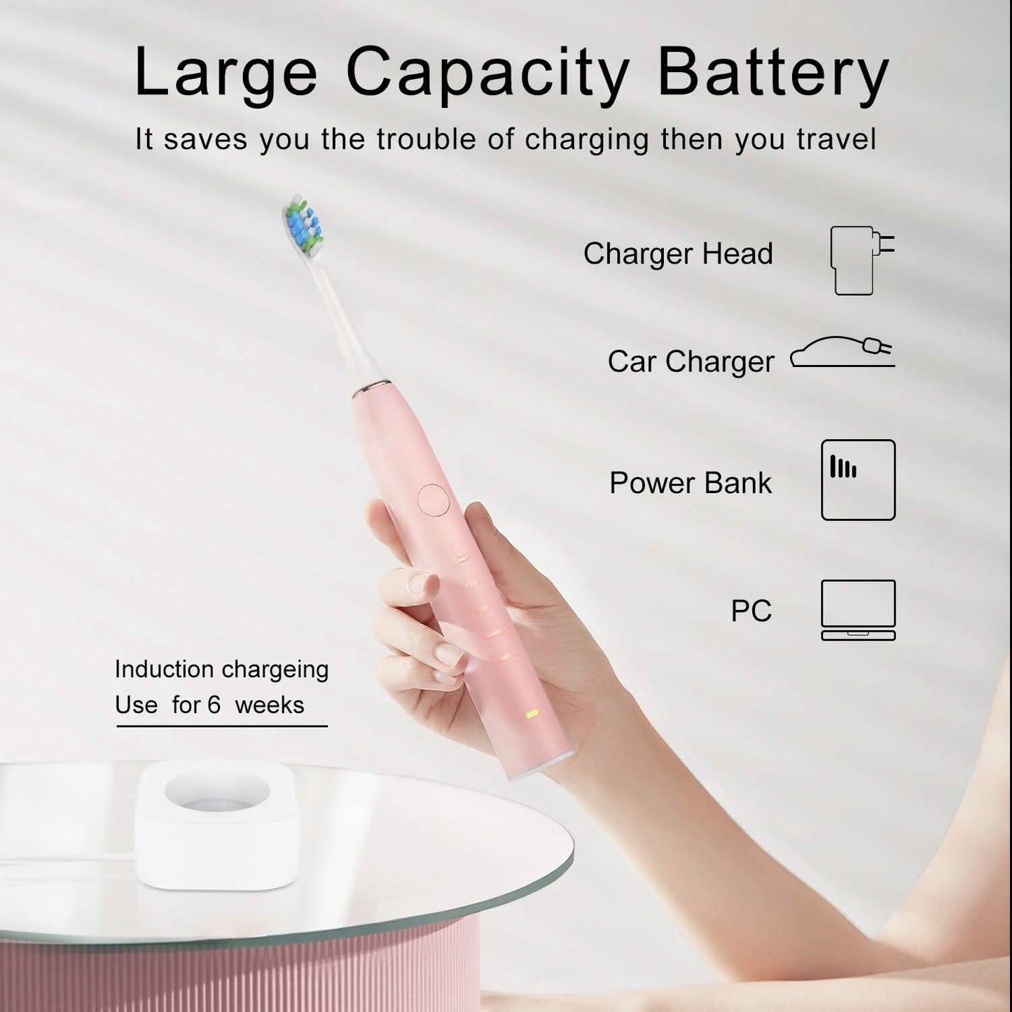 Sonic Electric Toothbrush For Adults Magnetic Charging Waterproof IPX7 Replacement Heads Set DailySale