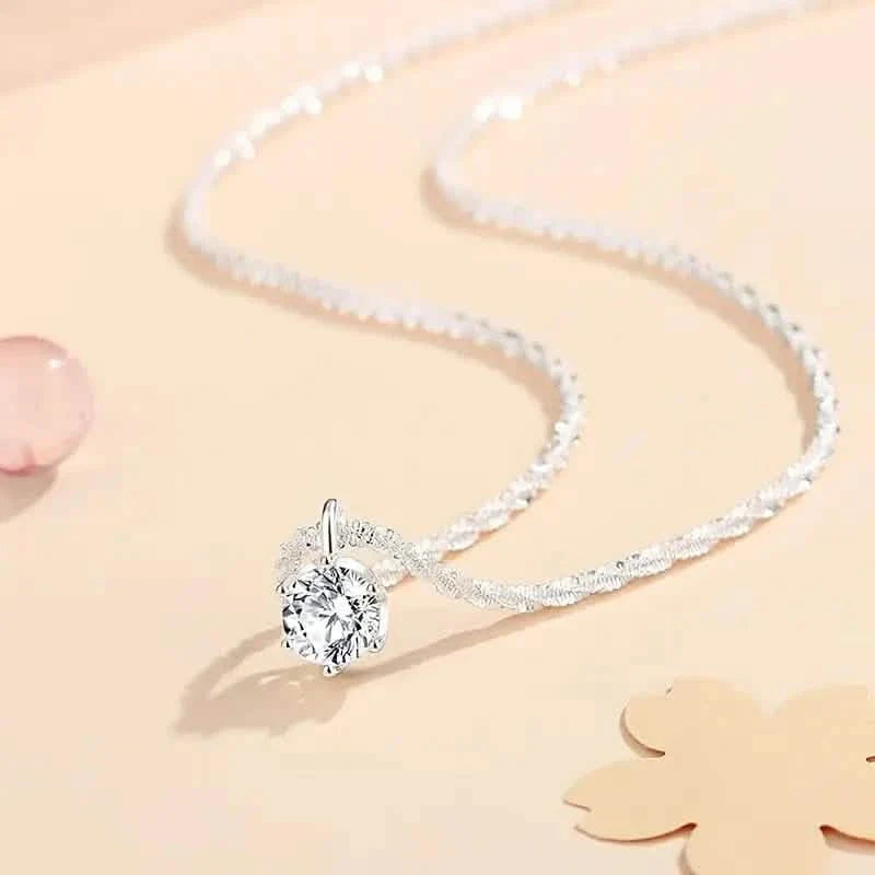 Sparkling Wave-Shaped Six-Claw Single Zirconia Pendant Necklace DailySale