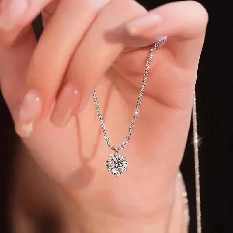 Sparkling Wave-Shaped Six-Claw Single Zirconia Pendant Necklace DailySale