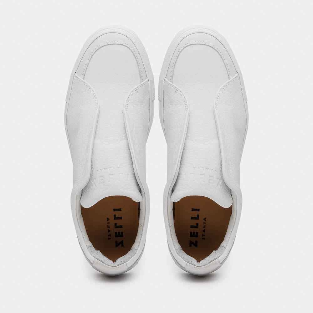 65-225-WHT SPETTACOLARE Italian Pebble Grain Calfskin Sneakers White