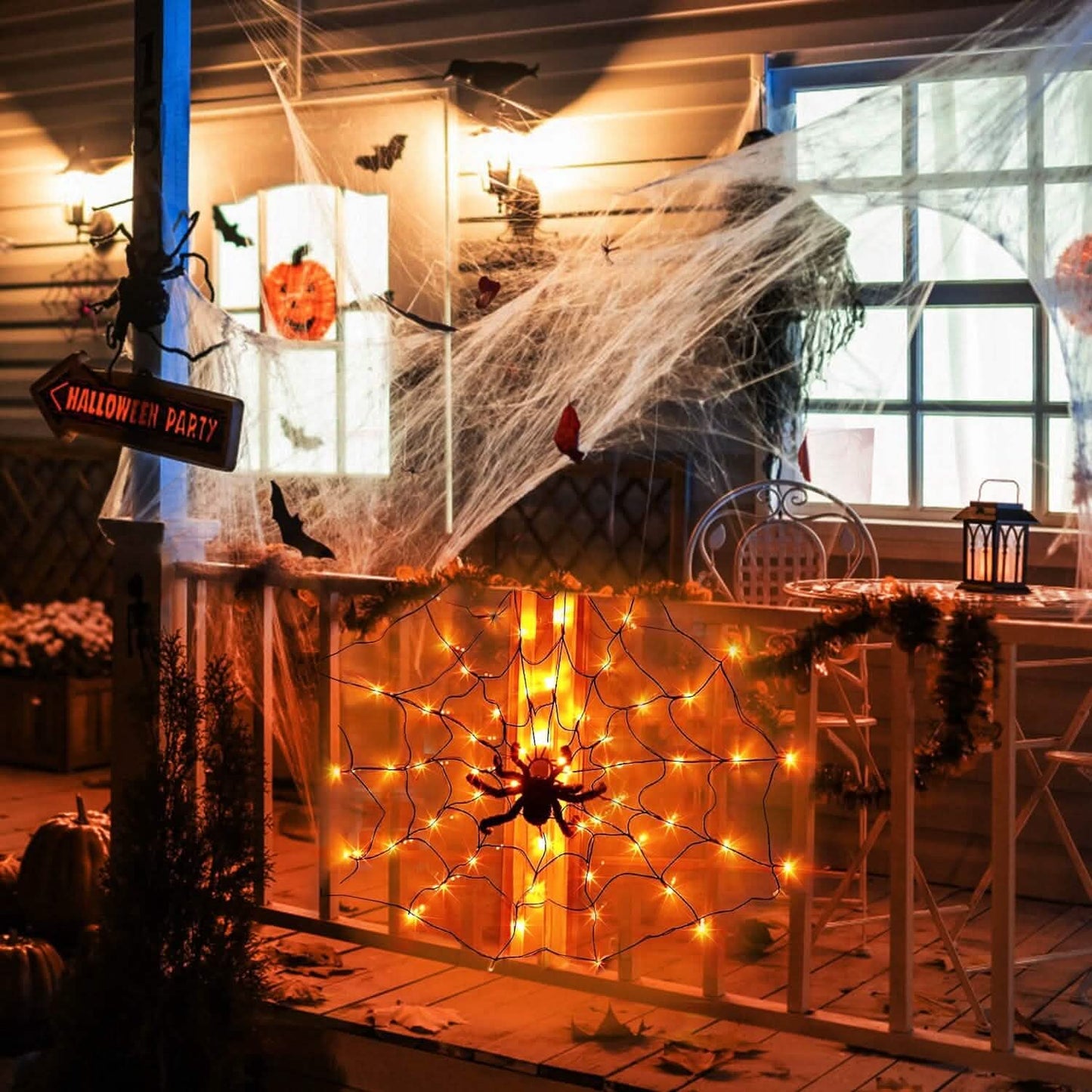 Spider Web Light with Hairy Spider 70LED Battery Powered Remote Control 8 Lighting Modes DailySale