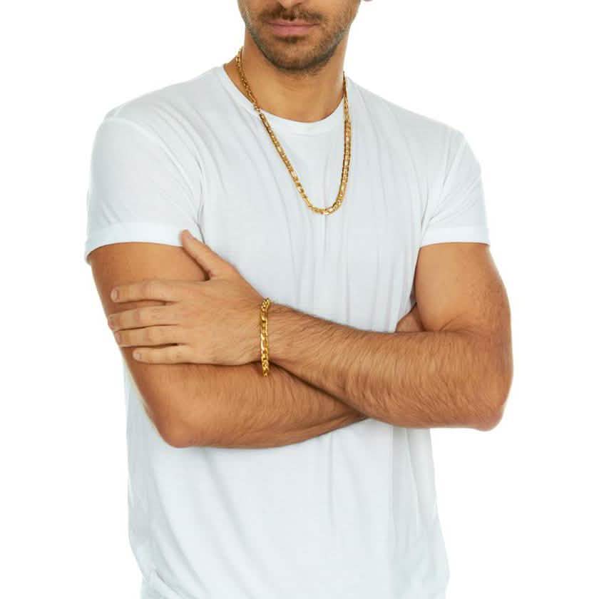 Stainless Steel Figaro Chain and Bracelet Set for Men DailySale