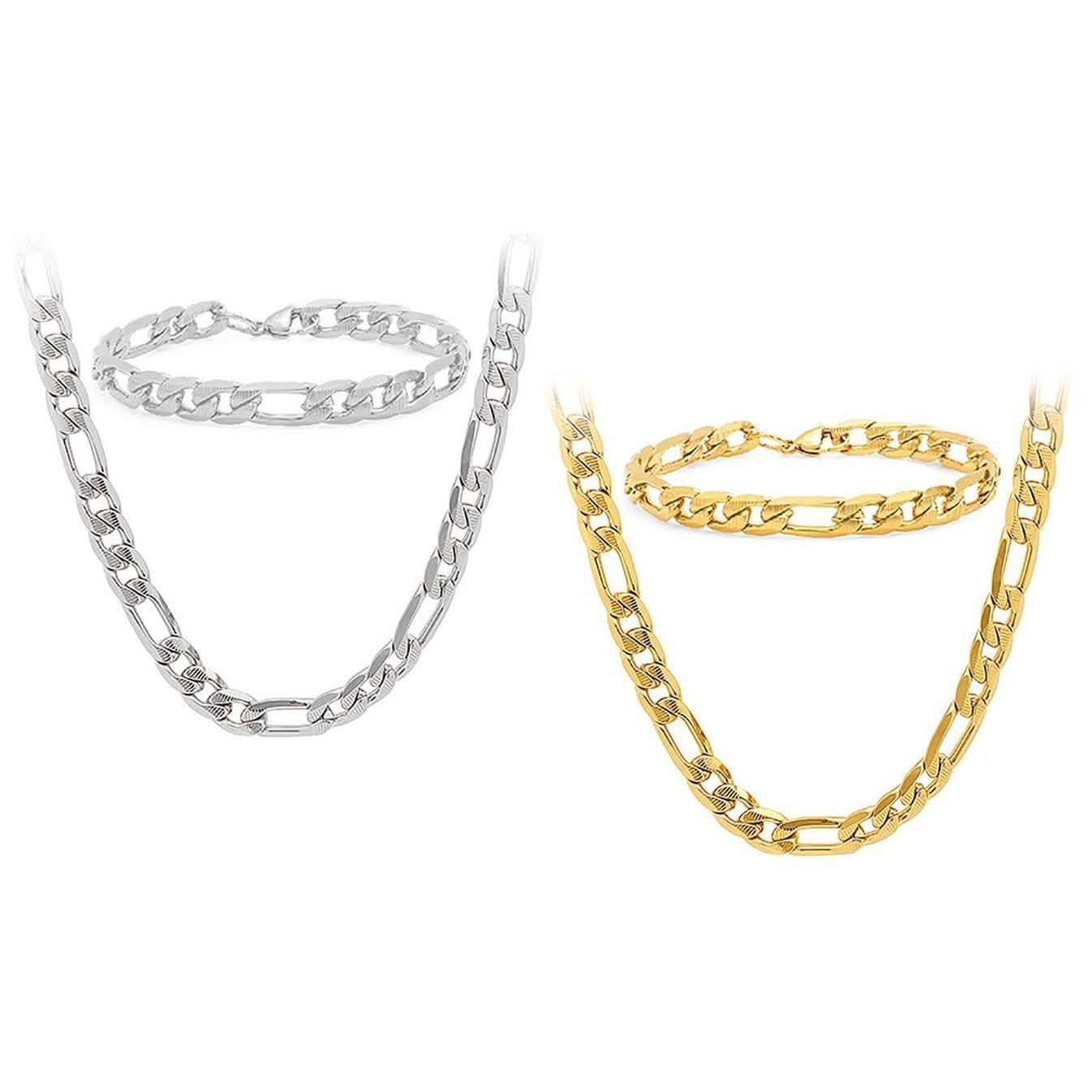 Stainless Steel Figaro Chain and Bracelet Set for Men DailySale