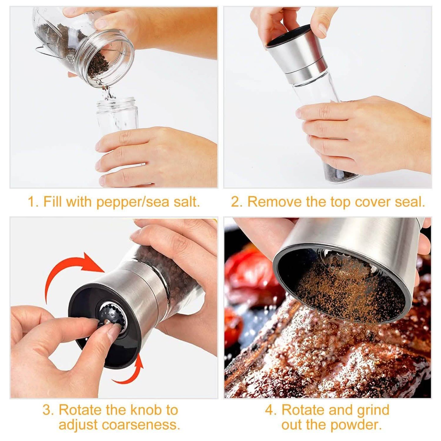 Stainless Steel Salt Pepper Grinder with Adjustable Coarseness DailySale