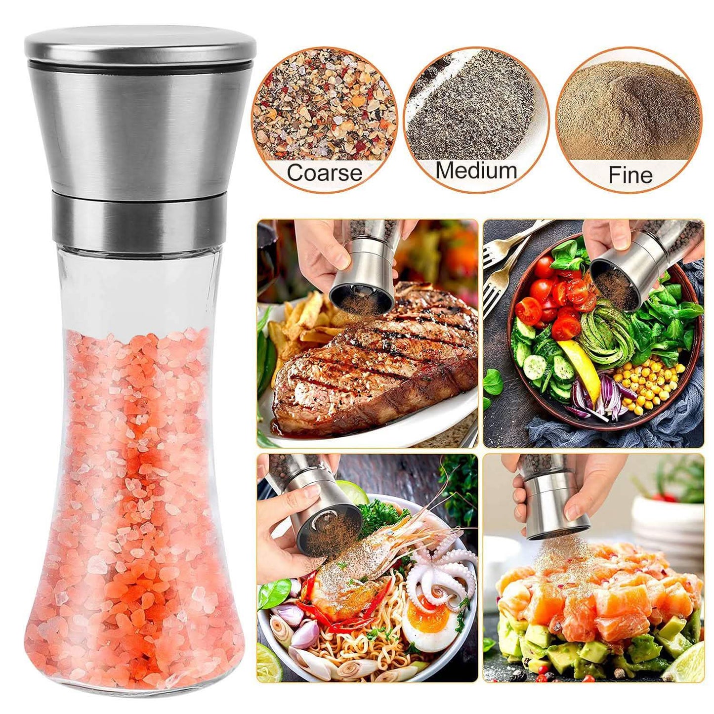 Stainless Steel Salt Pepper Grinder with Adjustable Coarseness DailySale