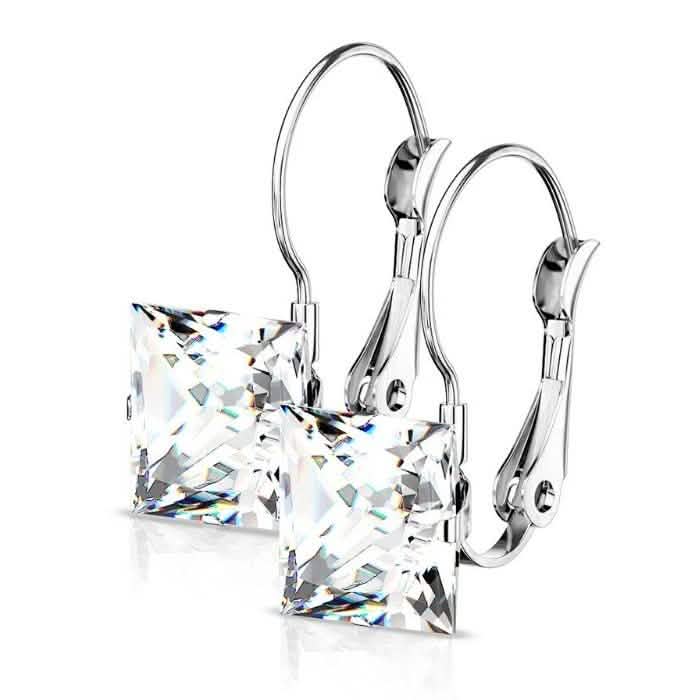 Stainless Steel Square CZ Gem Earrings DailySale