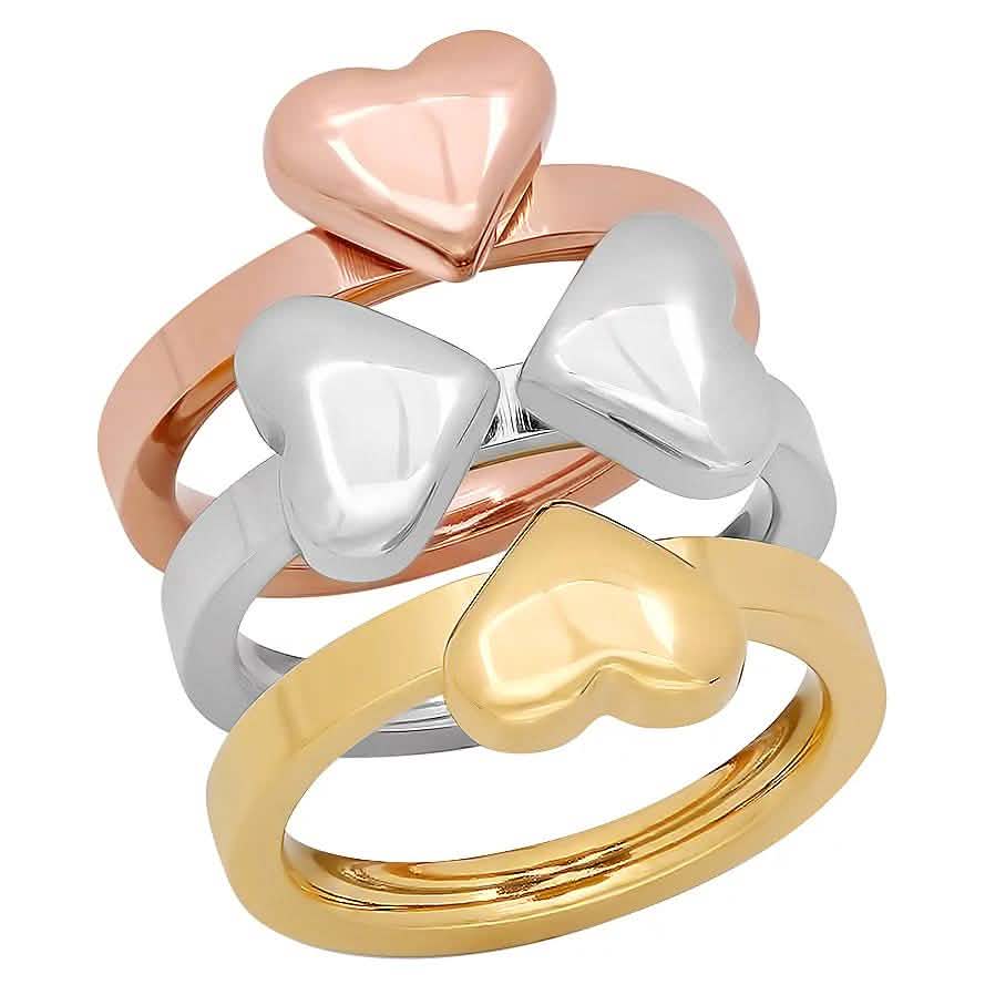 Steel by Design Three-Piece Heart Clover Ring DailySale