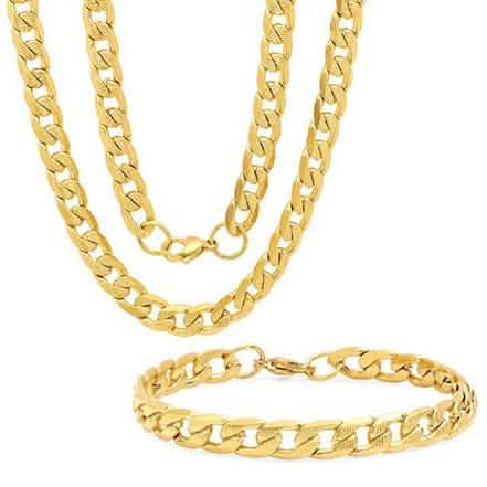 Steeltime Men's 8mm Stainless Steel Diamond Cut Cuban Link Chain Necklace and Bracelet DailySale