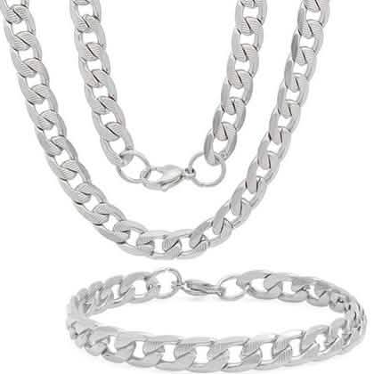 Steeltime Men's 8mm Stainless Steel Diamond Cut Cuban Link Chain Necklace and Bracelet DailySale