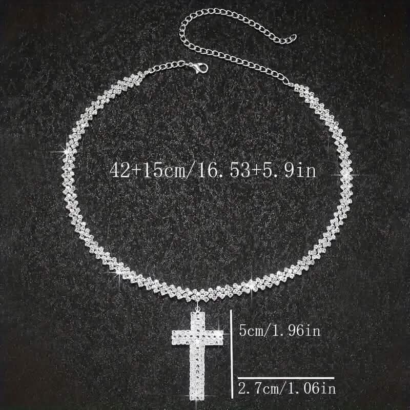 Sterling Silver 925 Luxury Cross Pendant Necklace with Multi-Layer Zircon and Sparkling Rhinestones DailySale