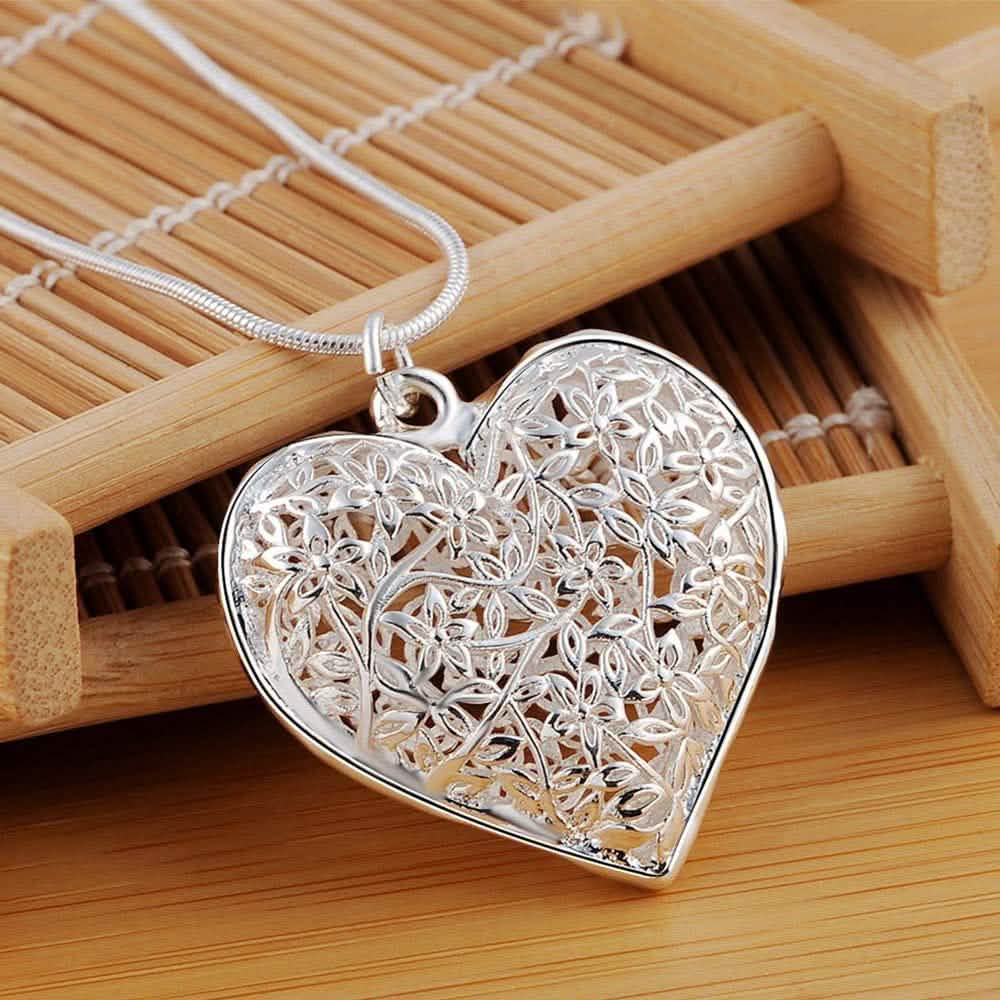 Sterling Silver Filigree Puffed Heart Necklace DailySale