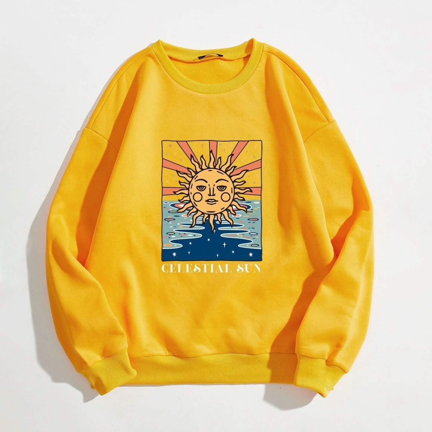 Sun and Letter Graphic Oversized Thermal Sweatshirt DailySale