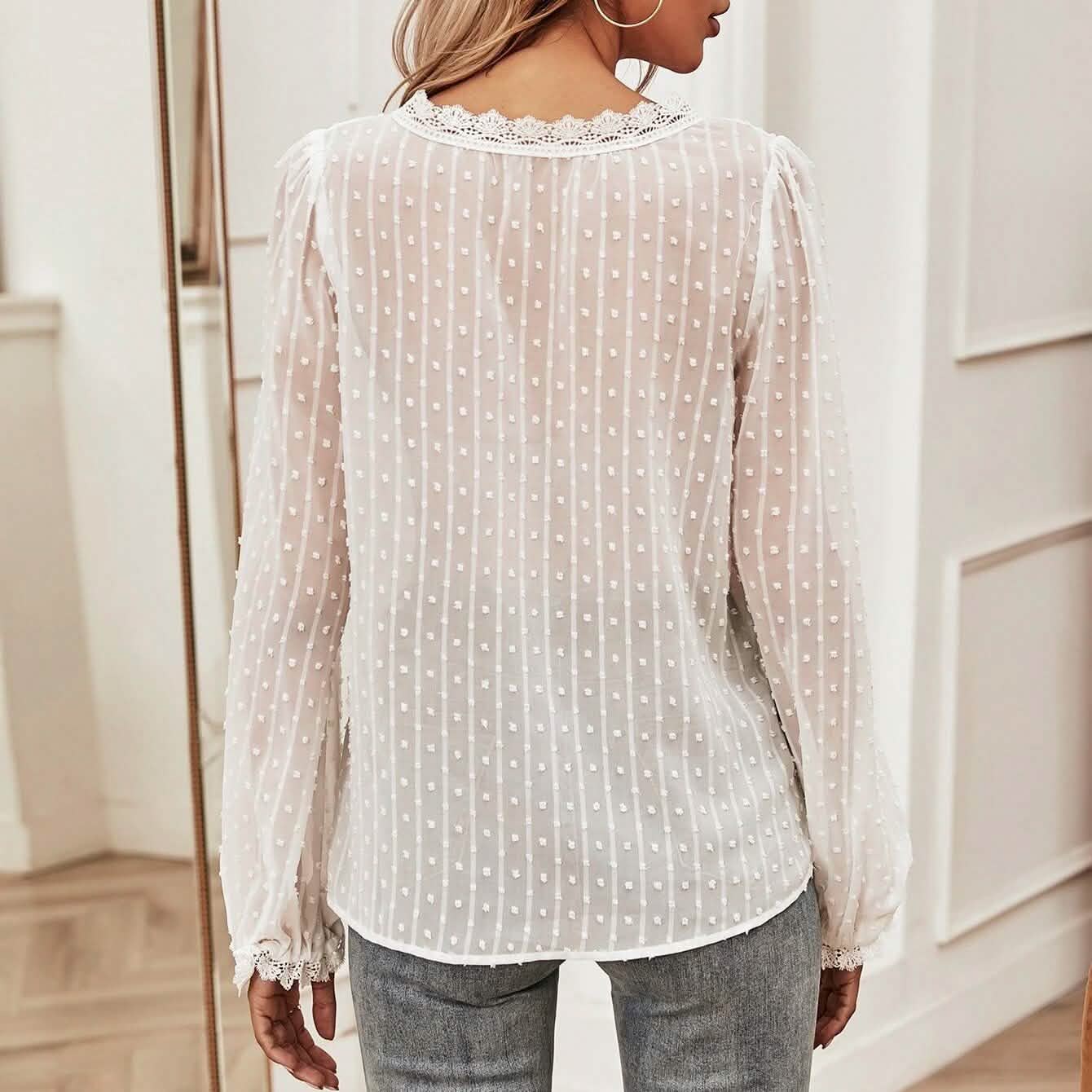 Swiss Dot Lace Panel Blouse DailySale