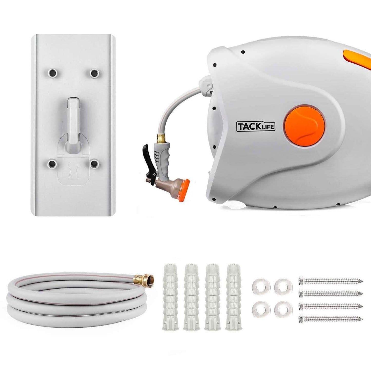 TACKLIFE Garden Retractable Hose Reel 82+8 FT 5/8'' Wall Mounted DailySale
