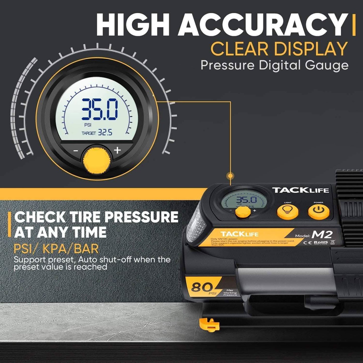 Tacklife Portable 12V DC Digital Auto Tire Inflator M2 DailySale